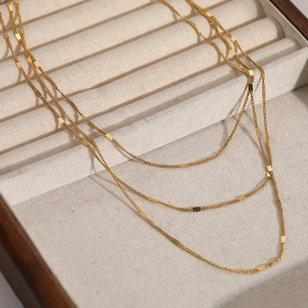 DGIDDK الفولاذ المقاوم للصدأ Ins نمط ثلاثي الطبقات قلادة مطلي غير تتلاشى نمط المجوهرات الجدة للنساء مجوهرات مباراة يومية #6