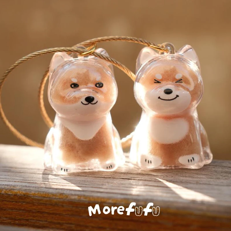 كبسولة شفافة لتقوم بها بنفسك جرو الفراء تذكارية شيبا اينو كيرينغ حقيبة سحر Kawaii شعر الحيوانات الأليفة سلسلة مفاتيح تذكارية