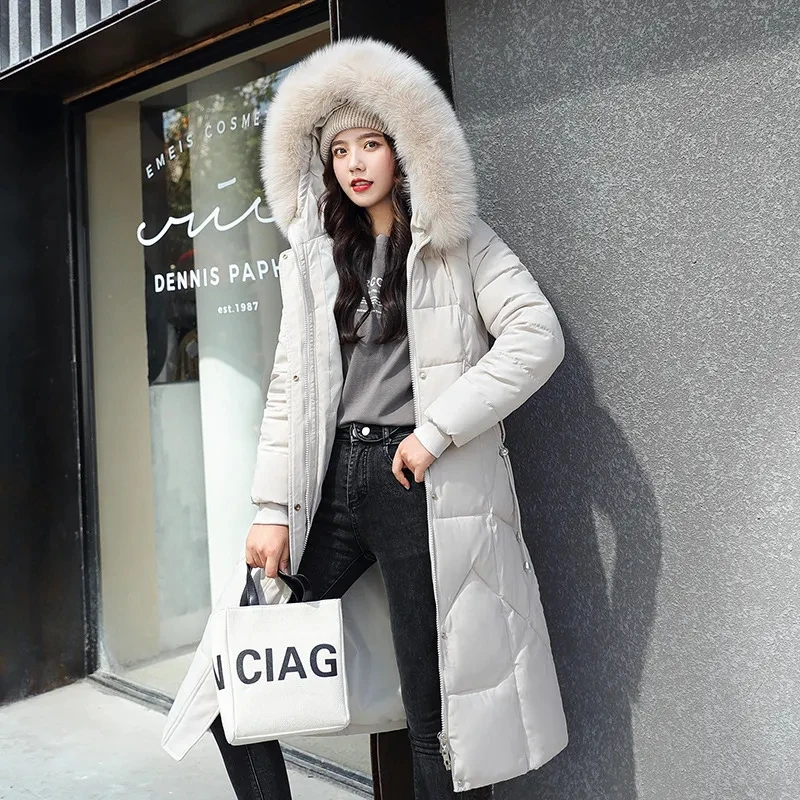 2024 Winter Women Parka Coats Long Cotton Casual Fur Hooded Jackets Thick Warm Slim-fit Jacket Female Overcoat Clothing