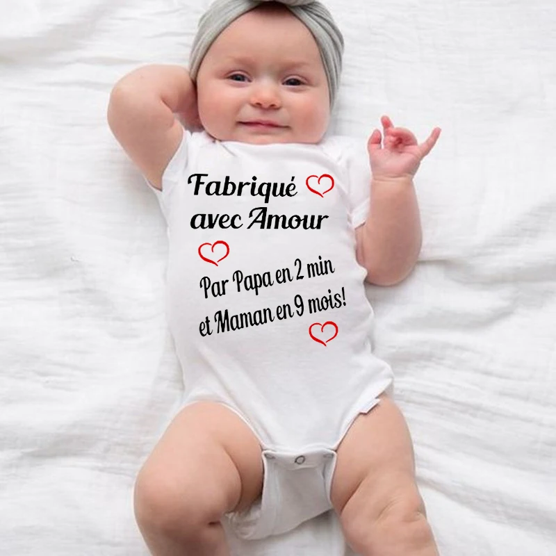 Wykonane z miłością Tata w 2 minuty i mama w 9 miesięcy Śmieszne body dla noworodka Kombinezon dla malucha Letnie ubrania Prezenty dla niemowląt