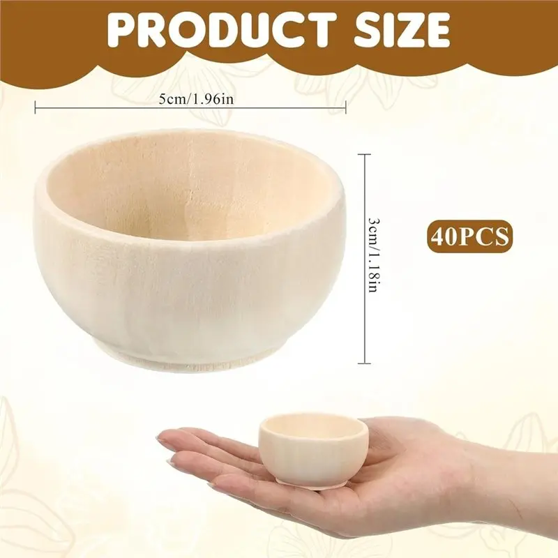 Hot Sale-40Pcs Wooden Pinch Bowls, Wood Small Bowls, Mini Unfinished Bowl Set, Mini Round Bowl For Dipping Nuts,1.2 X 2.2 Inches
