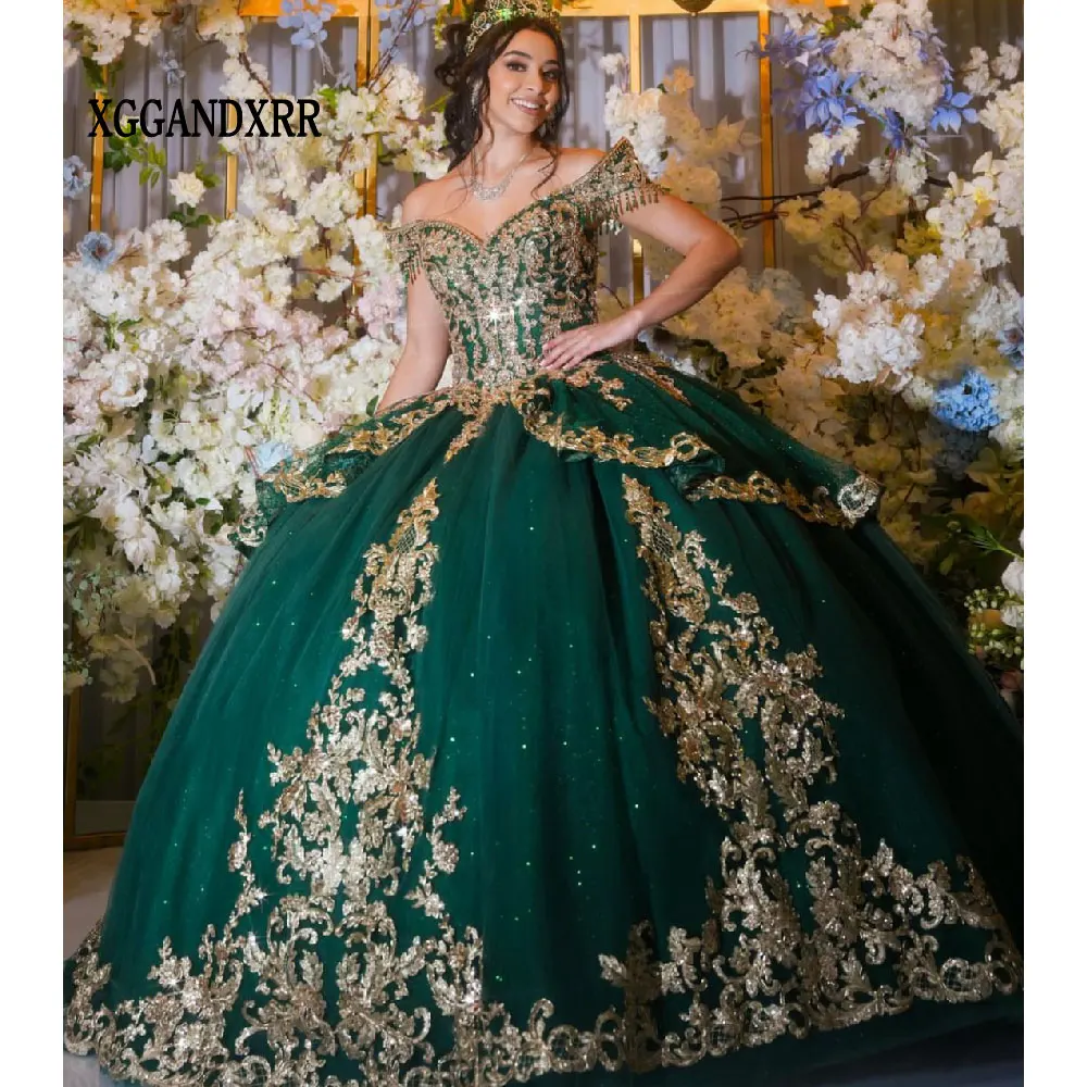 

Green Ball Gown Quinceanera Dress 2024 Off Shoulder Sweet 15 16 Birthday Party Prom Formal Occasion Applique Vestidos De XV Años