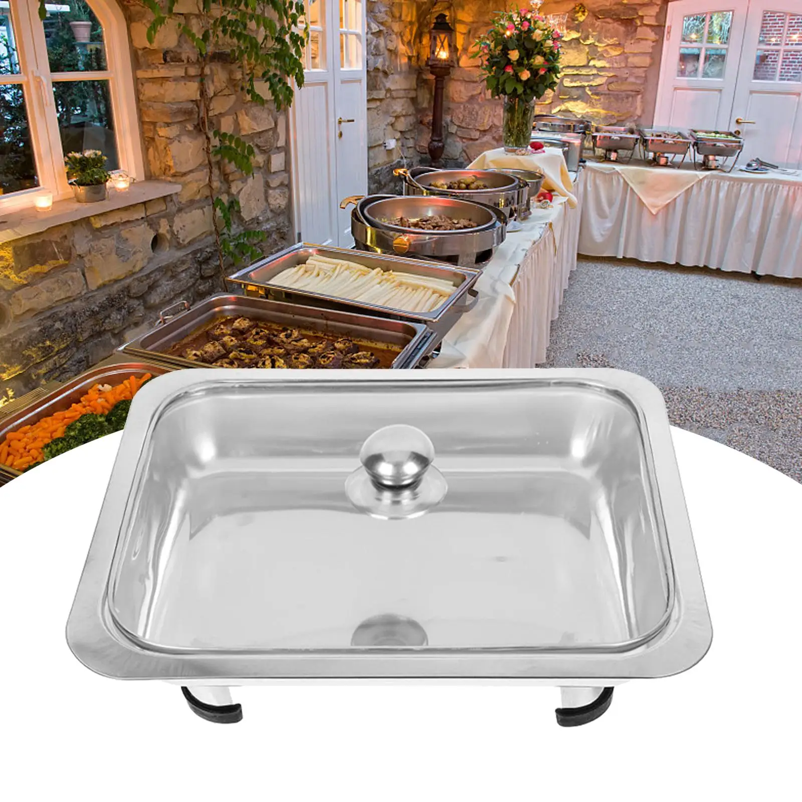 Chafing Dish Rectangular Buffet Dish Tray Serving Tray Stainless Steel Chafer for Holidays Entertaining Picnic Banquet Birthday