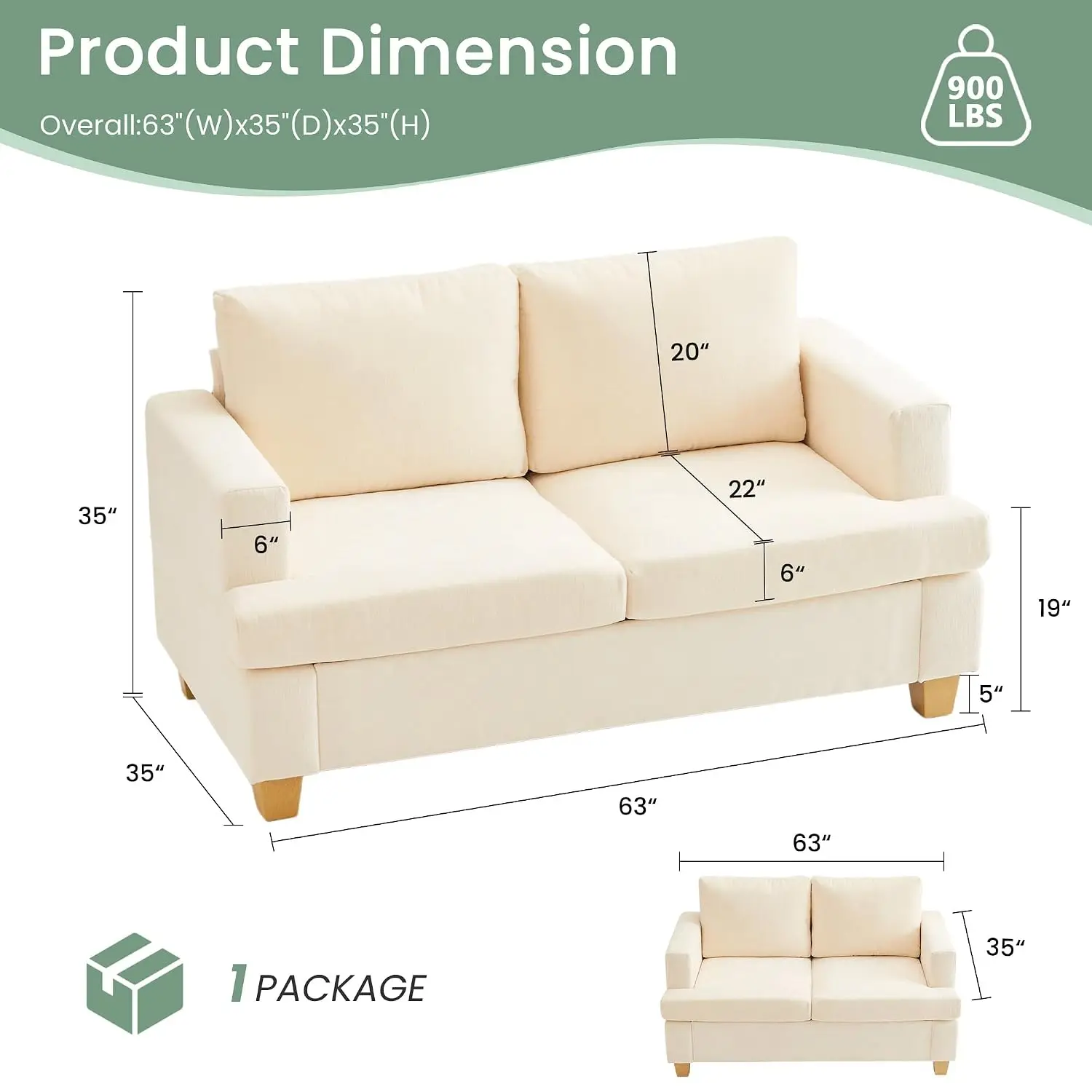 2 Piece Set Comfy Sofa Couch, Loveseat Sofa * 2 with Deep Seats, Modern Sleeper Couch for Living Room, Beige, Customized