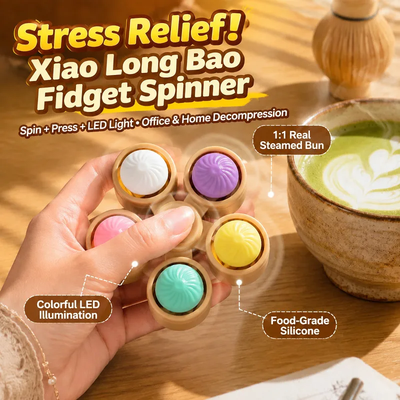 Xiao Long Bao Fidget Spinner Squishy Toy Slow Rebound Stress Relief Finger Button Sensory Toy Focus Decompression Gift