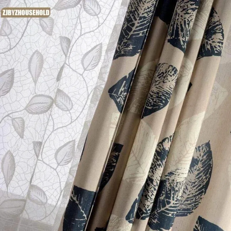 

Rustic Curtains for Living Dining Luxury Bedroom American Style Curtains Cotton and Linen Printed Nature Vertically White Tulle