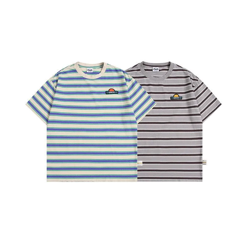 2026 Summer New American Striped Short Sleeved T-shirt for Men and Women Cityboy Loose Casual Tees — купить у AliExpress WW