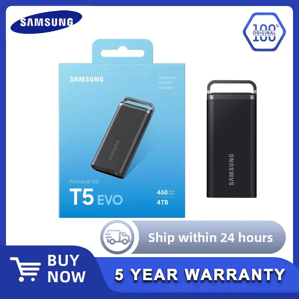 SAMSUNG T5 EVO Portable SSD Type-c USB 3.2 Solid State Drive 2TB 4TB 8TB High Capacity External Hard Drive for Phone and PC Disk