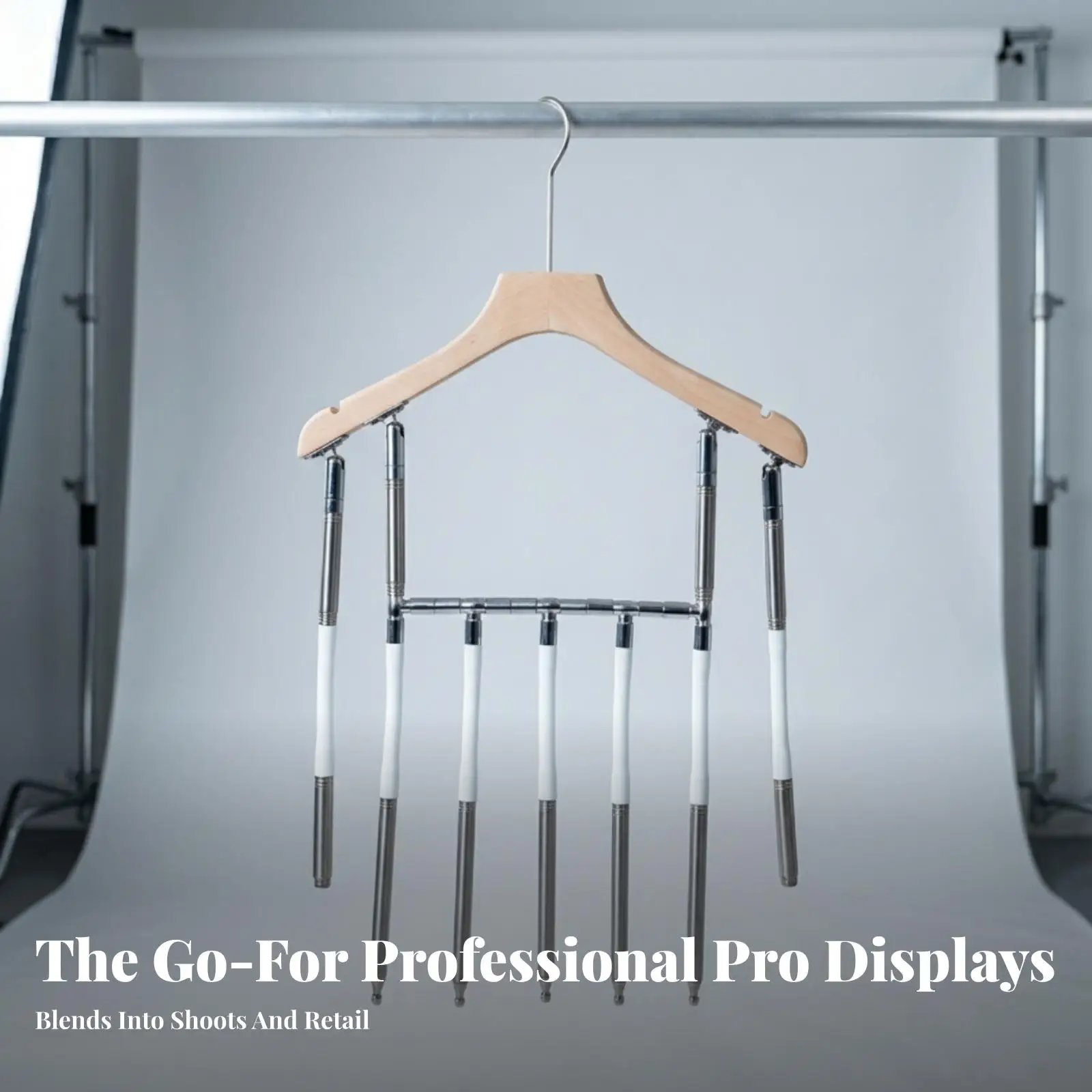Invisible Telescopic Hanger for Dress Photo Shoot Adjustable Wood Metal Clothing Hanger with Skirt Support Legs for Retail