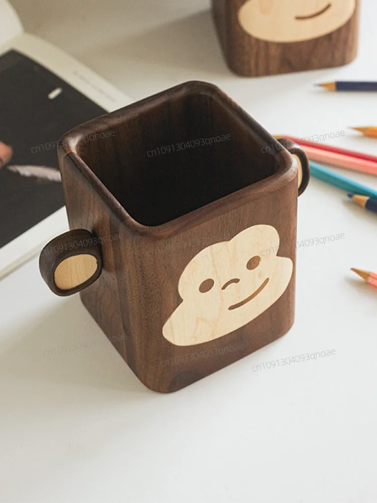 التصميم الأصلي لطيف الجوز الأسود الخشب الصلب قرد صغير حامل قلم مكتب إمدادات القلم إدراج حروف هدية عيد ميلاد خشبية