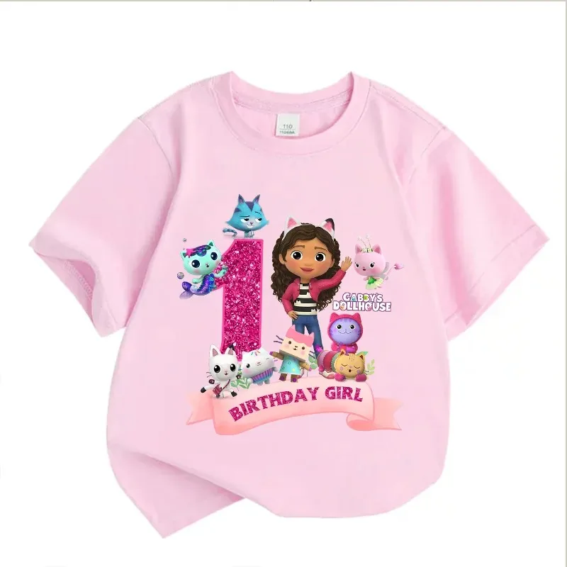 Gabby's Dollhouse 6th Birthday Girl Kids T-Shirt Pink Short Sleeve Cotton Top for Girls Summer Wear