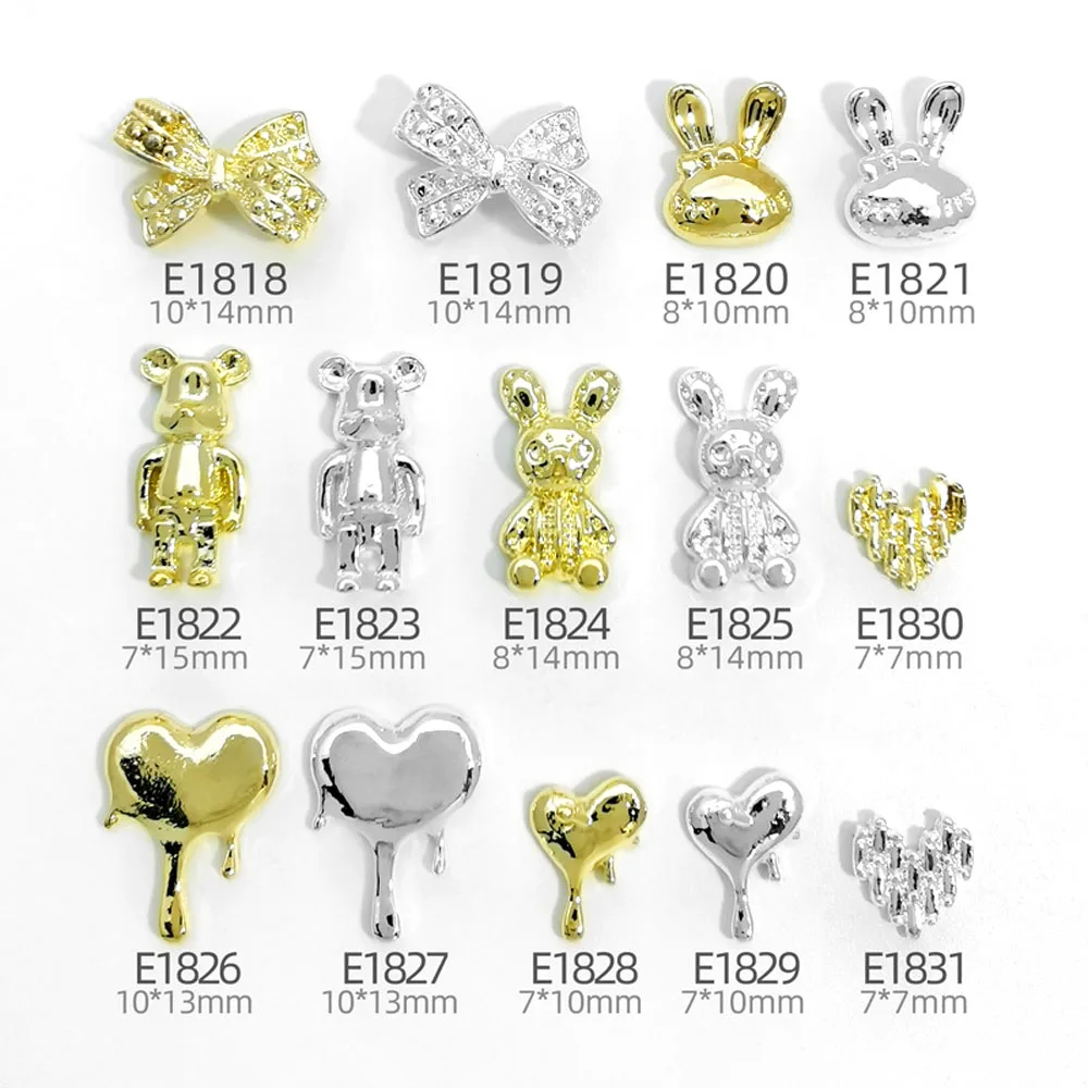 

10Pcs Punk Metal Alloy Nail Art Charms 3D Violent Bear Rabbit Liquid Heart Bow Knot Nail Decoration Design Manicure Supplies