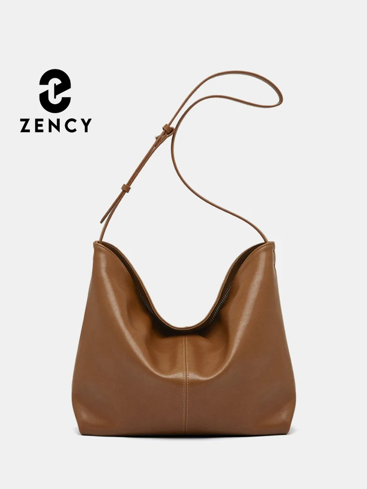 Zency Genuine Leather Women\'s Big Hobo Two Layer Cowhide Shoulder Crossbody Handbag Versatile For Autumn Winter Commuter New