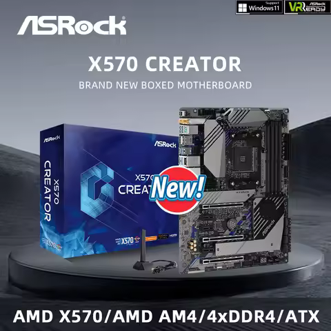 ASRock Brand New X570 CREATOR Motherboard Support 5600X 3600X 5600G 5700X 5700X3D 5800X3D 5800X CPU 4xDDR4 M.2 HDMI PCIe 4.0 ATX