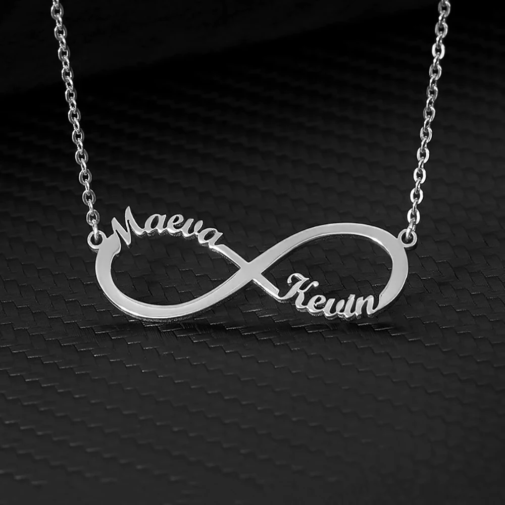 Personalisierte Herz-Namen-Infinity-Halsketten für Damen und Herren, Edelstahl, individueller Halskettenanhänger, personalisierte Kette, Schmuck, Geschenk