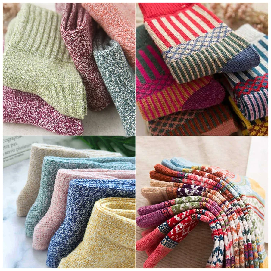 5 Pairs/Lot Thick Wool Socks Women Winter Warm Cashmere Cotton Long Socks Colorful Cute Ladies Girls Gift Meias 5 Styles