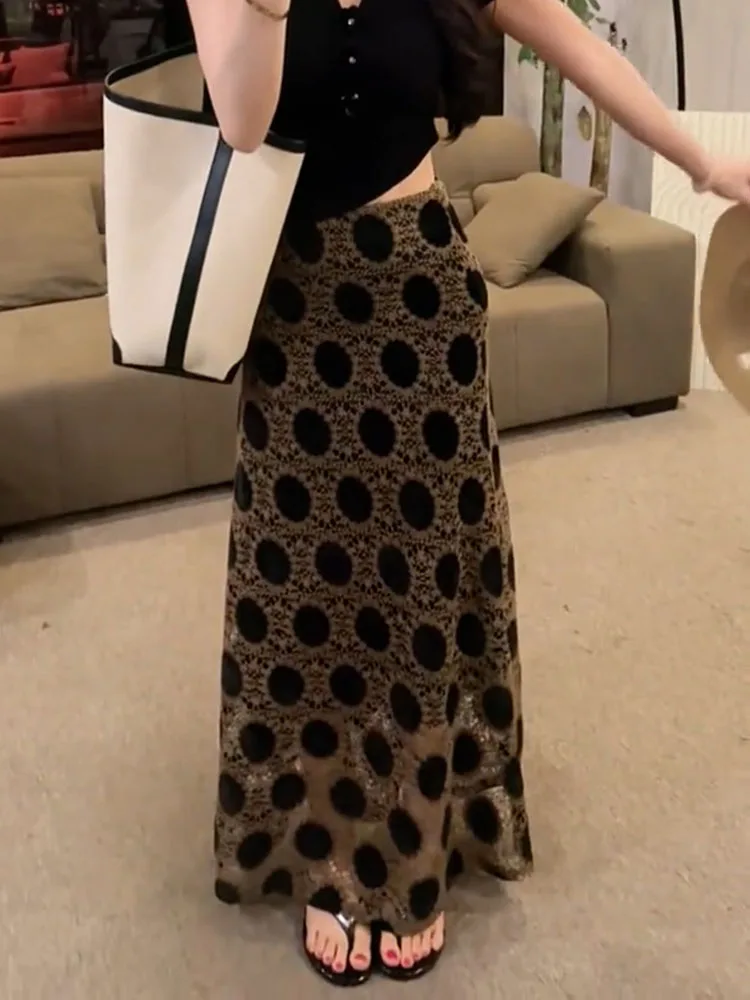 

Юбка Vaion Sle с высокой талией, драпированная, в горошек, в пол, в стиле ретро, женская, премиум-качества, летняя, новая модная коллекция