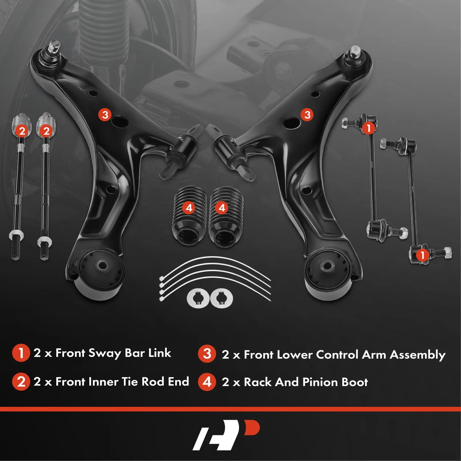 A-Premium 8x Front Control Arm with Ball Joint Stabilizer Bar Link Tie Rod End for Hyundai Santa Fe 2001-2006