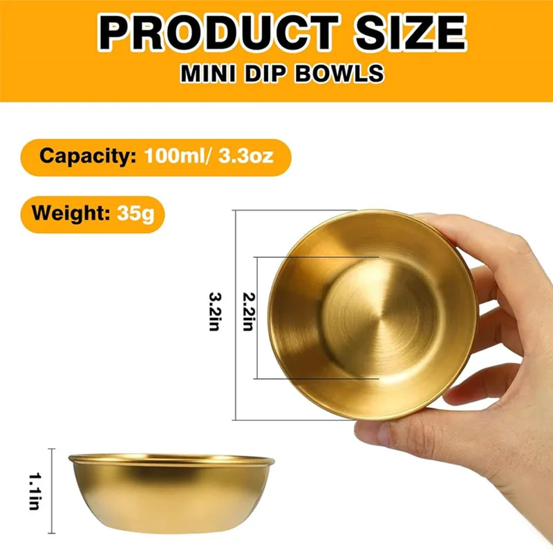 1/2/4pcs Stainless Steel Golden Sauce Dishes Appetizer Seasoning Serving Dishes Mini Individual Saucers Bowl Sushi Dipping Bowls
