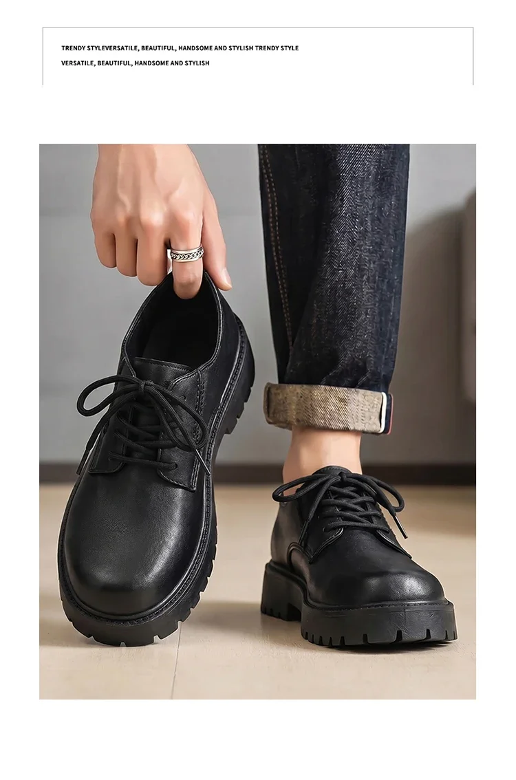 Herren Matte Leder Plateau-Derbyschuhe Schnürschuhe mit Dicker Sohle Casual Business Anzugschuhe Männliche Alltagsschuhe für die Straße – Detail 10