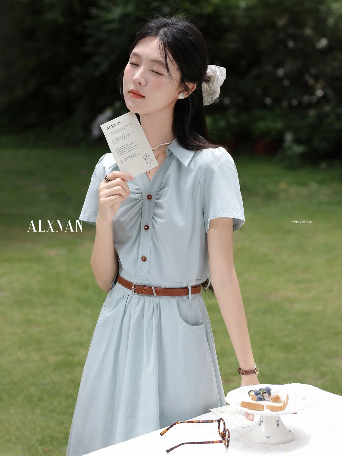 Ele Sweet Waist ort Sve Dr 女性用サマーロングスカート Aラインシルエット Vネック 花柄プリント カジュアルシックファッション