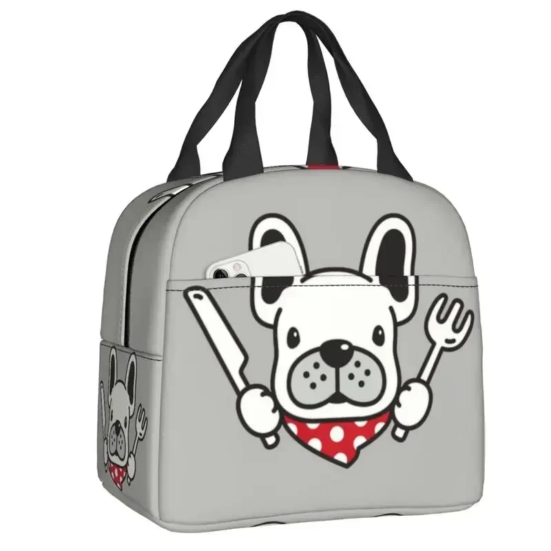 French Bulldog Flowers Thermal Insulated Lunch Bag Women Frenchie Dog Lover Lunch Tote for Work School Travel Food Bento Box