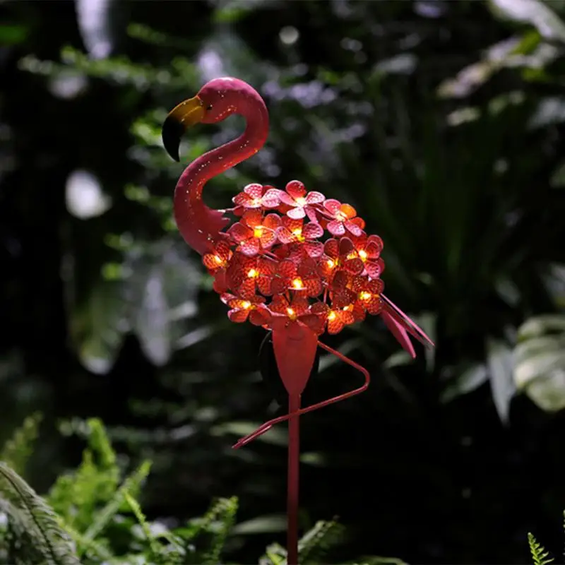 Garten-Solarleuchten für den Außenbereich, solarbetrieben, Flamingo-Pfahl-Lichter, Metall-Flamingo, dekorative Lichter, wetterfest, rosa Flamingo