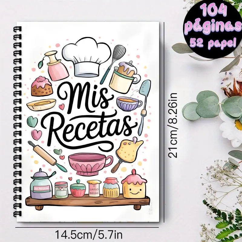 A5 Spanish Recipe Spiral Notebook, Suitable for Home Cooking, Baking and Home Chefs, Fashion Recipe Book, Gift for Food Lover