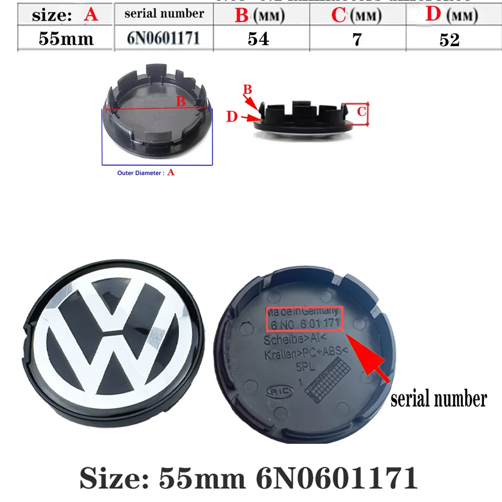 4 stuks 3D zwart zilver voor 55mm 56mm 65mm 70mm 76mm auto-embleem wielnaaf center cap badge covers sticker Stylin3B7601171 1J0601171