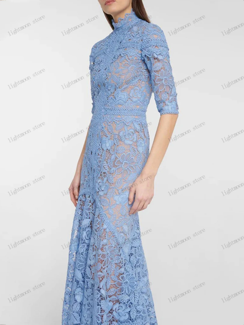 Exquisite Evening Dresses Elegant Prom Dress Half Sleeves Lace Fabric Robes For Formal Party Vestidos De Gala Customized 2025