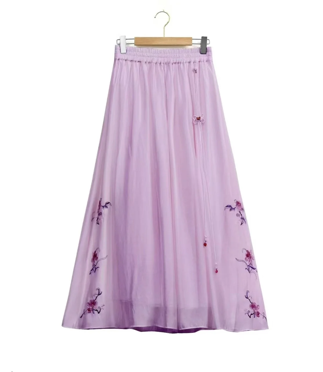 New Chinese style wide leg pants Purple rayon elastic waist loose fairycore Summer pants Embroidered original skirt pants