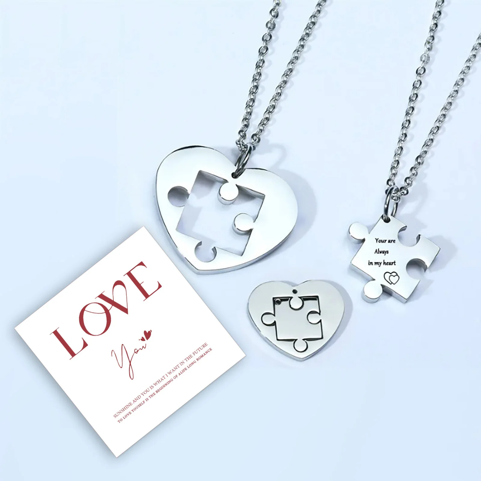 Autism Puzzle Piece Heart Necklace In Silver Color Hand Coin Women Men Necklace Personalized Friendship Couples Jewelry