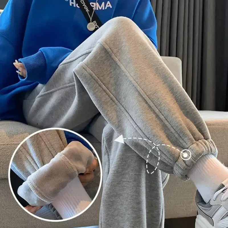 

Loose-fitting sportswear pants women autumn winter style added thickened high-waisted slimming versatile casual Halon long pants