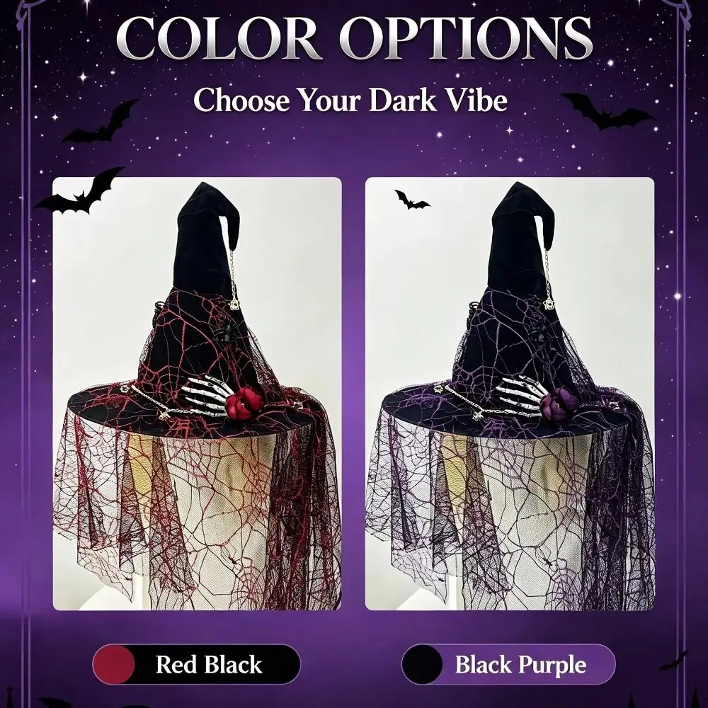 Lolita Gothic Style Witch Hat Black Spider Mesh Veil Cosplay Hat Gauze Decoration Vintage Bandage Bucket Hat Adult