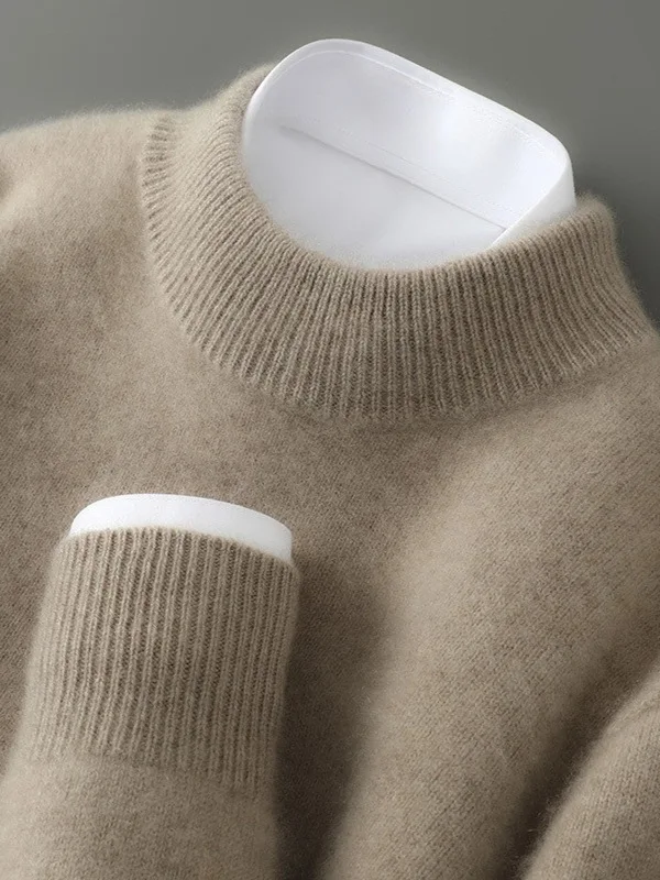 

Мужской утепленный вязаный свитер с высоким воротником из 100% чистой шерсти, цельный, мягкий, уютный, больших размеров