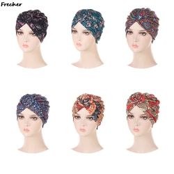 Beautiful Flower Turban Hat Muslim Bonnet Headscarf Ladies Hair Cover Twist Knot Bandanas Hijabs Women Comfortable Party Hat