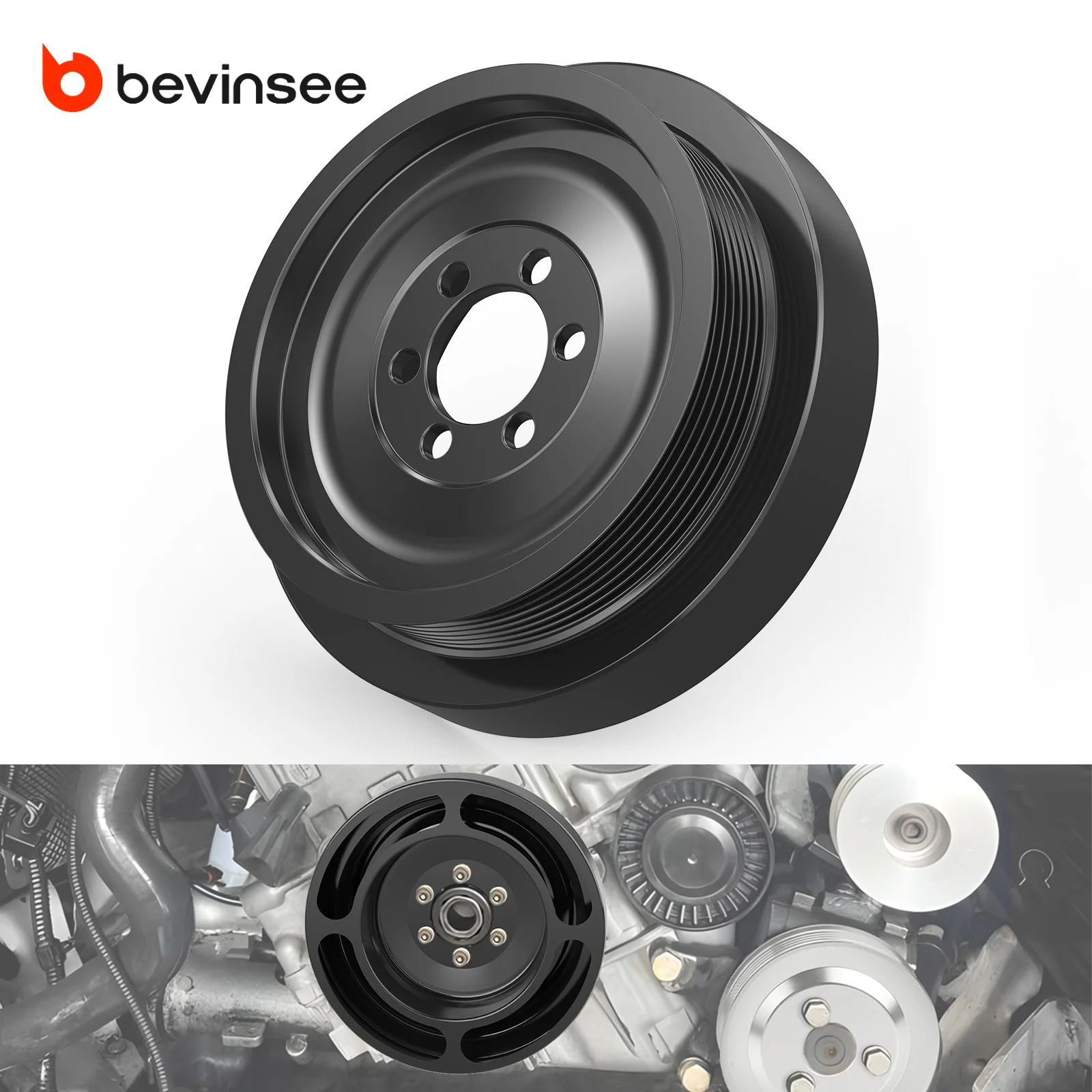 BEVINSEE N54 Engine Billet Aluminium Crank Pulley for BMW E90 E91 E92 E93 335i for BMW E82 E87 135i 1M, Replace for 11227558083