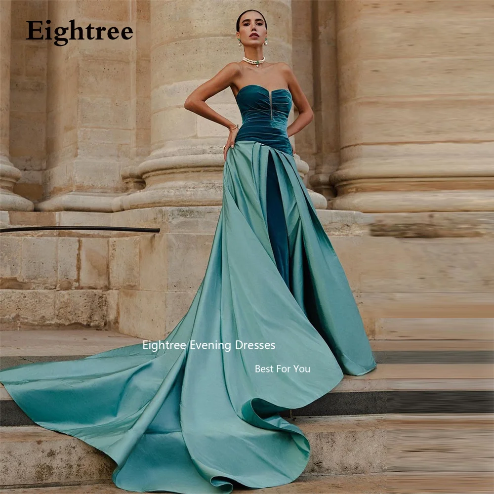 

Eightree Vintage Evening Dresses Mermaid Strapless High Slit Long Train Pleat Backless Prom Dress Formal Occasion Dresses 2023