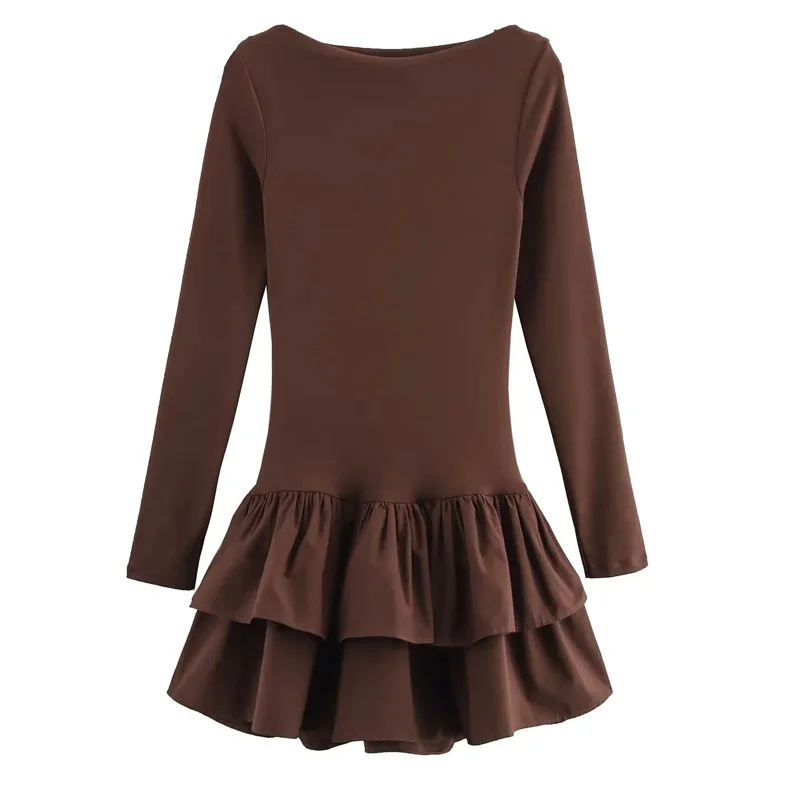 Hxao plissado vestidos curtos mulher 2025 plissado manga longa vestidos sólidos primavera em camadas novo vermelho preto vestido bodycon vestidos de festa