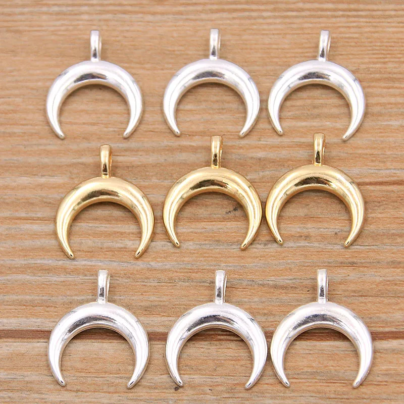 30PCS 16*20mm 2 Color Crescent Moon Charms Natural Pendant Metal Alloy DIY Necklace Bracelet Handwork Marking