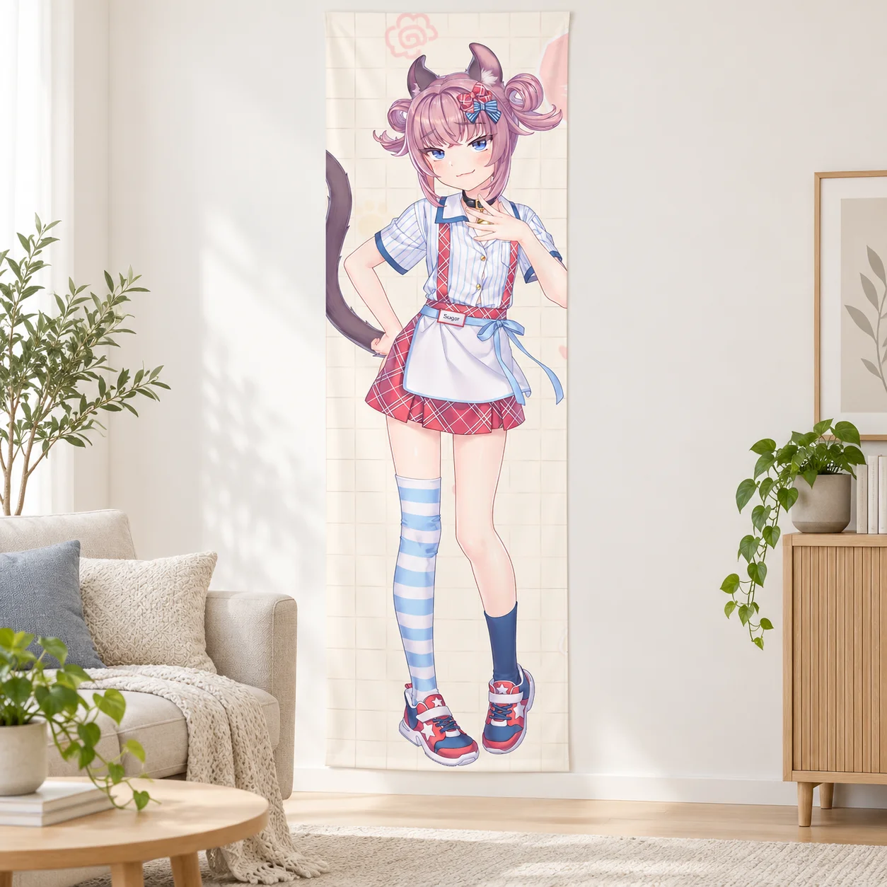 Kawaii Anime Sugar Neko Girl Tapestry Beast Ear Wall Hanging Aesthetic Print Background Cloth Dorm Bedroom Home Decor