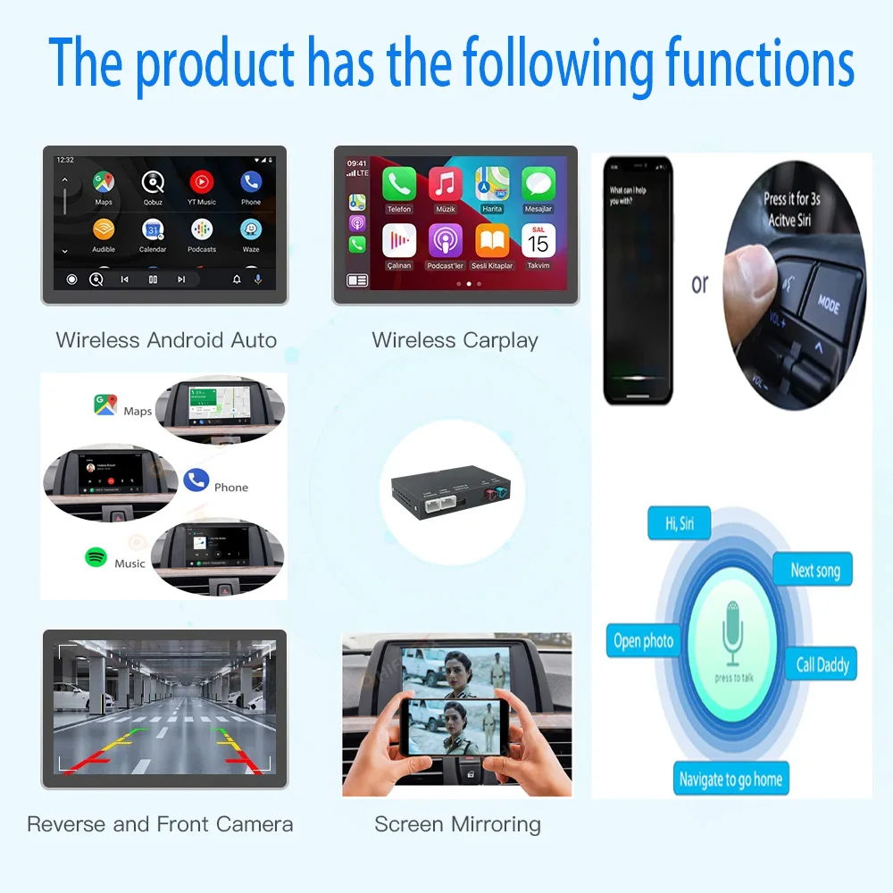 CarPlay اللاسلكي وأندرويد السيارات لنظام BMW NBT CIC 1 2 3 4 5 سلسلة X1 X3 X4 X5 F20 F21 E84 وظائف وصلة المرآة فك