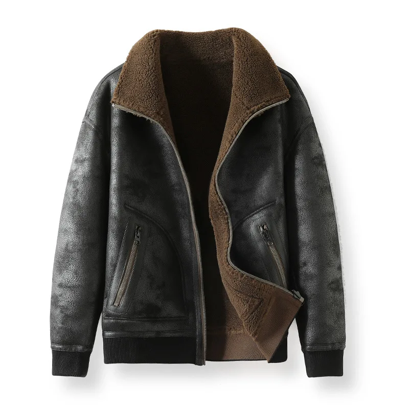 

2025 New Double-sided Motorcycle Jacket with Fleece Coat for Winter Fashion Men's Fashion and Warm Fur