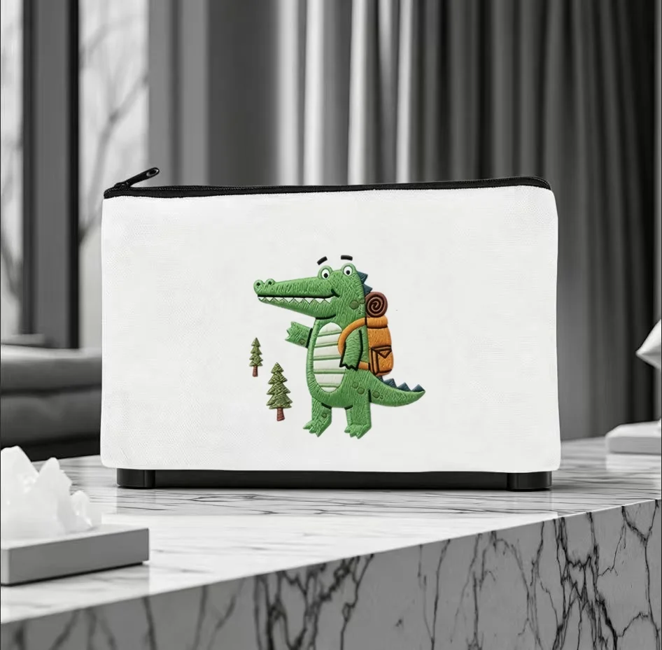 1PC Cute Outdoor Travel Alligator Hiker Print Makeup Bag Double Sided Canvas Daily Storage Organizer