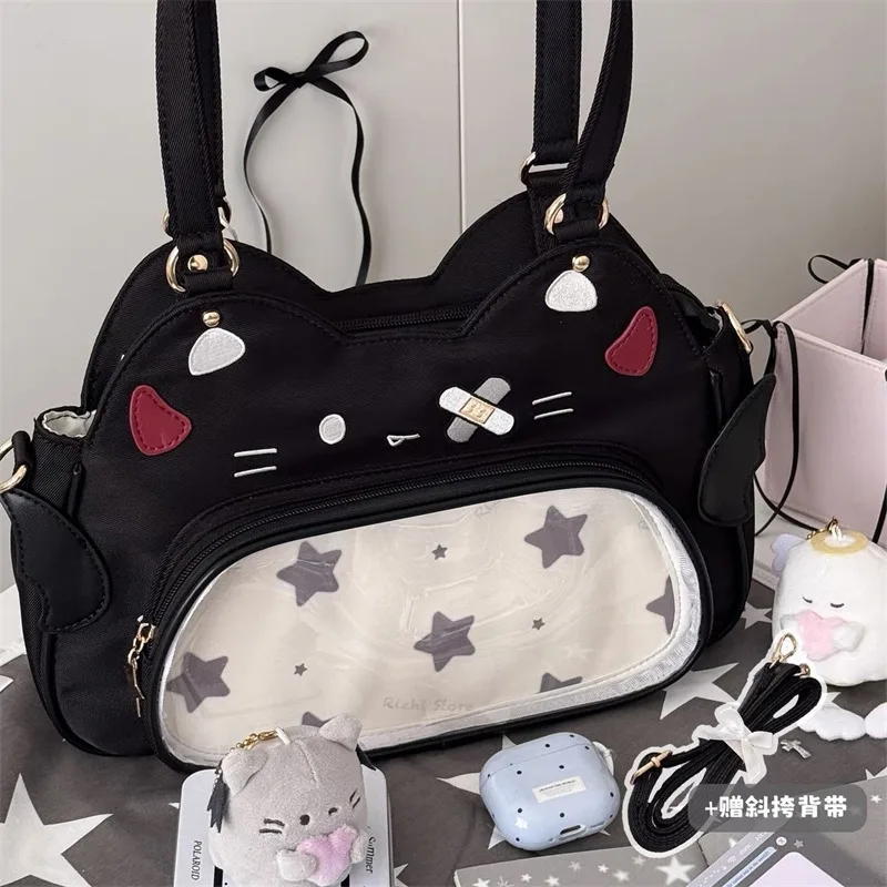 CuteWalk Kawaii Cat Shape Ita Bag Nylon Transparent For Anime Idol Fans Display Collectibles Daily School Shoulder Crossbody Bag