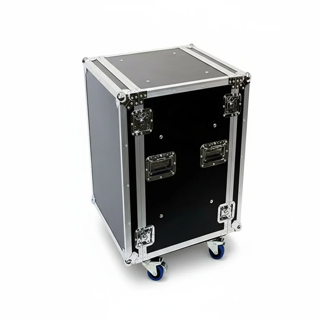 14U Flight Case, 9mm Fireproof Plywood Shock Mount Case, Rolling Mixer Case with Wheels, Heavy Duty ATA-300 Transport Case