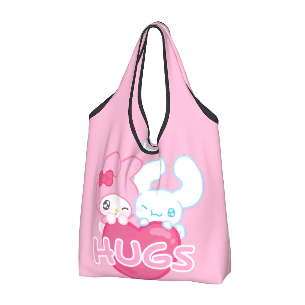 Reusable Cinnamoroll And Melody Hugs Grocery Bags Machine Washable Funny Cartoon Shopping Bags Storage Bag