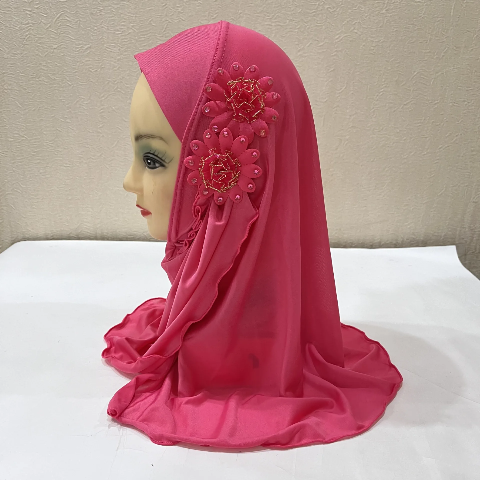 

Solid Flowers Head Scarf Children Inner Caps for Hijab Islamic Clothing Wrap Muslim Kids Hijab Underscarf Bonnet 2 To 7 Years