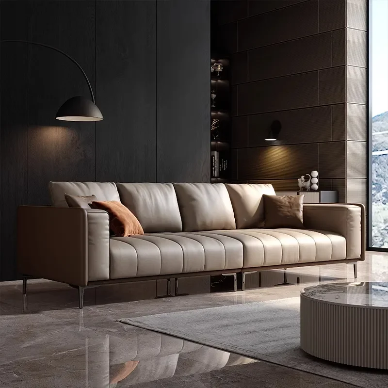 for Italian Leather Sofa Minimalist Piano Keys Living Room Small Apartment Wabi Sandy Wind Simple Nappa Leather First Layer