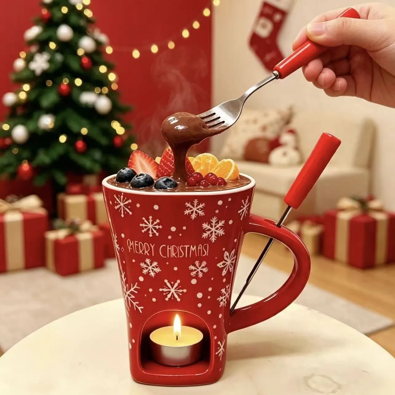 Kerst keramische mok, verwarmde chocolade-hotpot beker met kaarsen, paarstijl, kerstcadeau